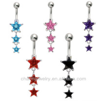 316L Surgical Steel 14Guage Star Dangle Navel Belly Ring Bar Stud Button Barbell BER-004